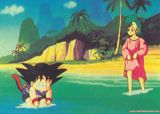 Bulma y Goku remojan descansos en el mar