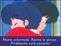 Ranma y Akane se abrazan.